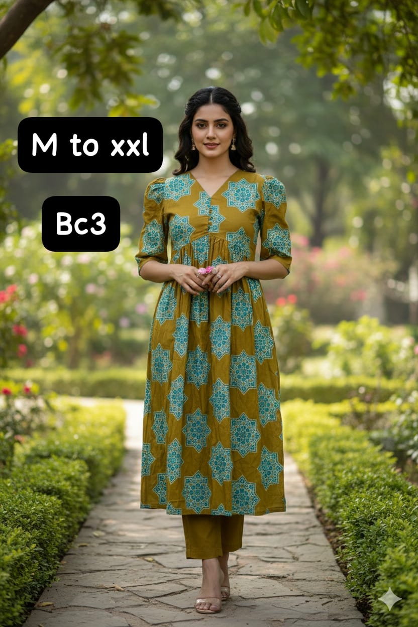 Premium quality KALAMKARI COTTON UMBRELLA Top with matching pants - Image 2