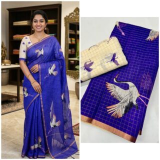 CHECKED DIGITAL DESIGN COTTON SAREES