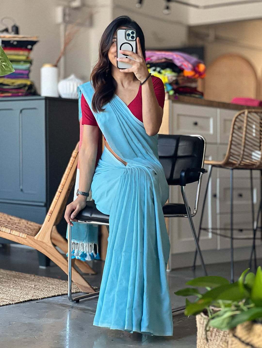 KERALA SKY BLUE KHADI COTTON SAREES - Image 3