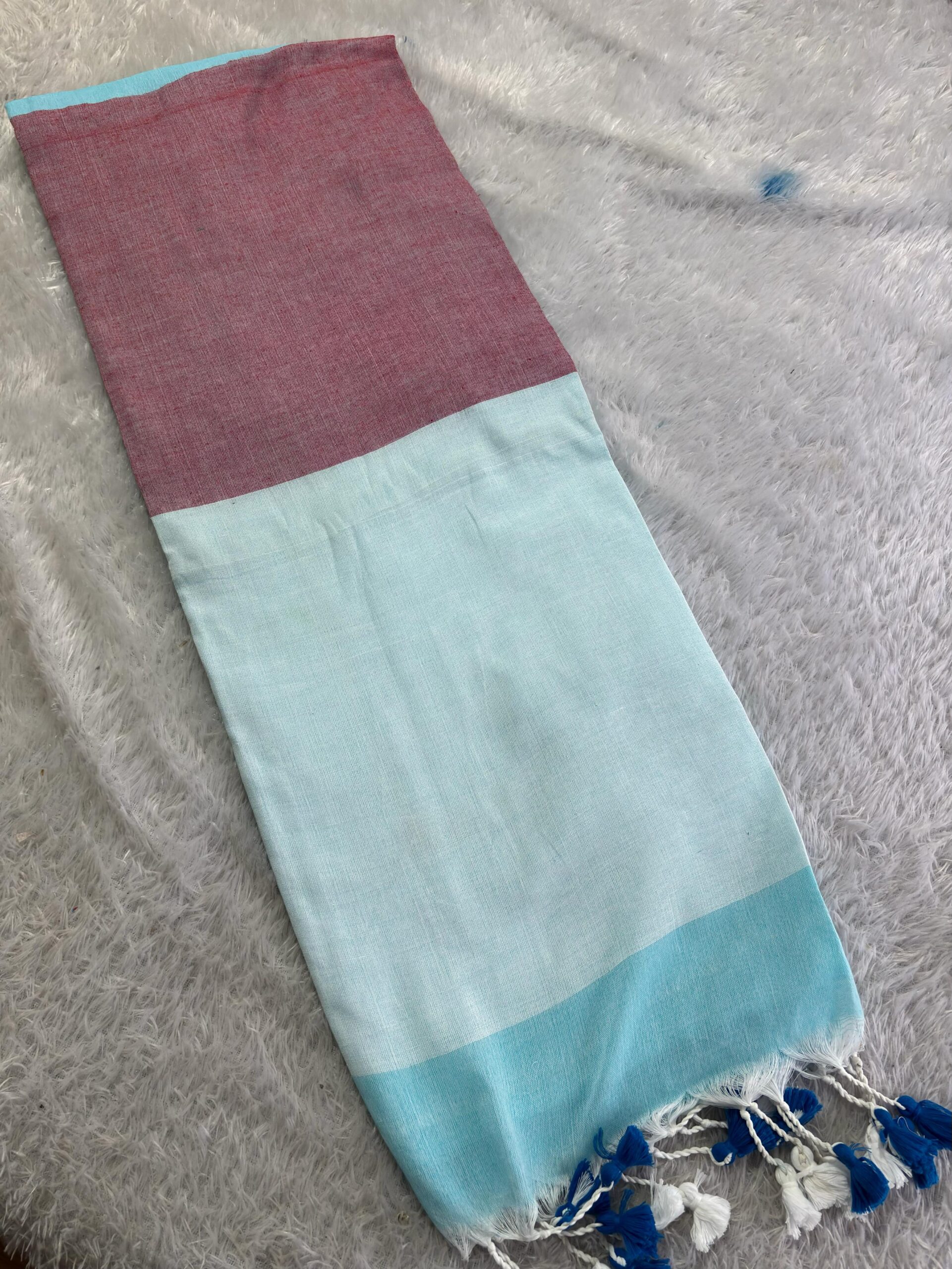 KERALA SKY BLUE KHADI COTTON SAREES - Image 4