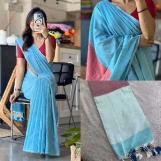 KERALA SKY BLUE KHADI COTTON SAREES