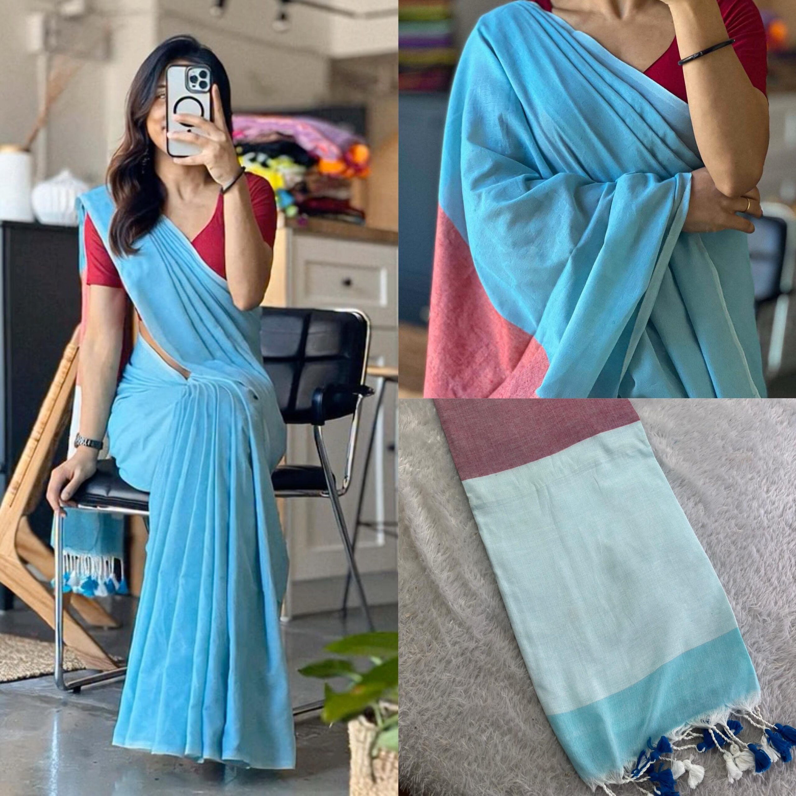 KERALA SKY BLUE KHADI COTTON SAREES