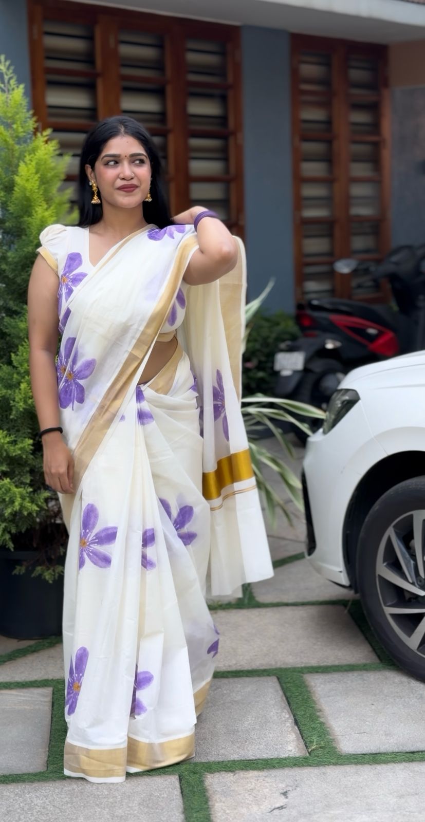 KERALA FLORAL PRINTED COTTON SAREES - Image 6