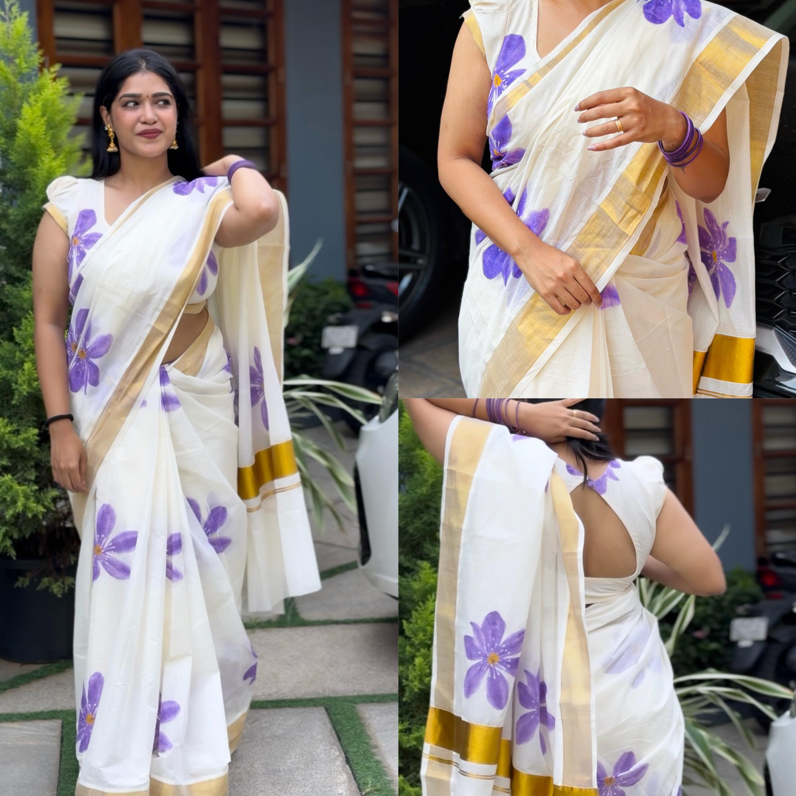 KERALA FLORAL PRINTED COTTON SAREES - Image 7