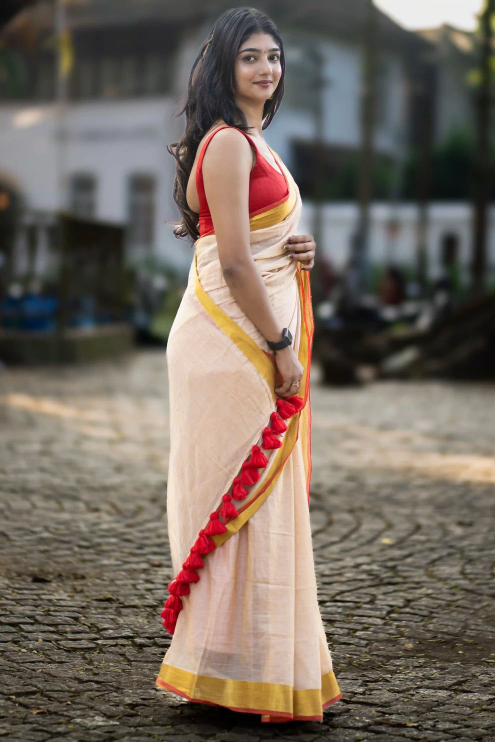 KERALA SANDAL COLOR MUL COTTON SAREES - Image 3