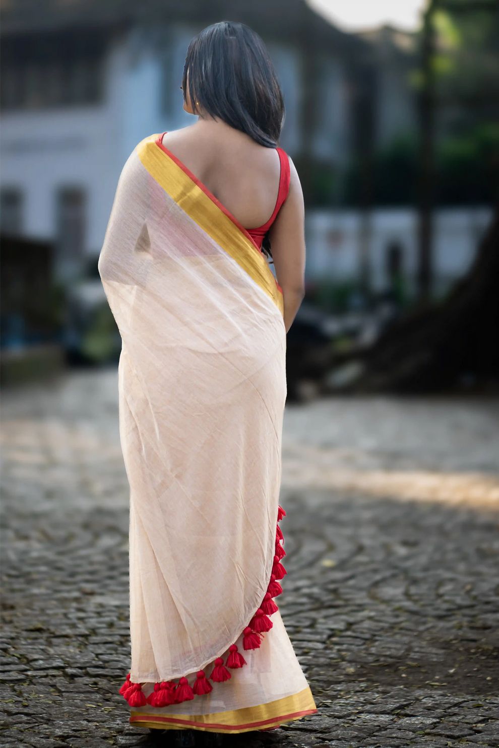 KERALA SANDAL COLOR MUL COTTON SAREES - Image 4