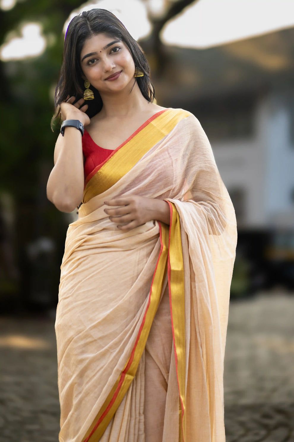 KERALA SANDAL COLOR MUL COTTON SAREES - Image 5